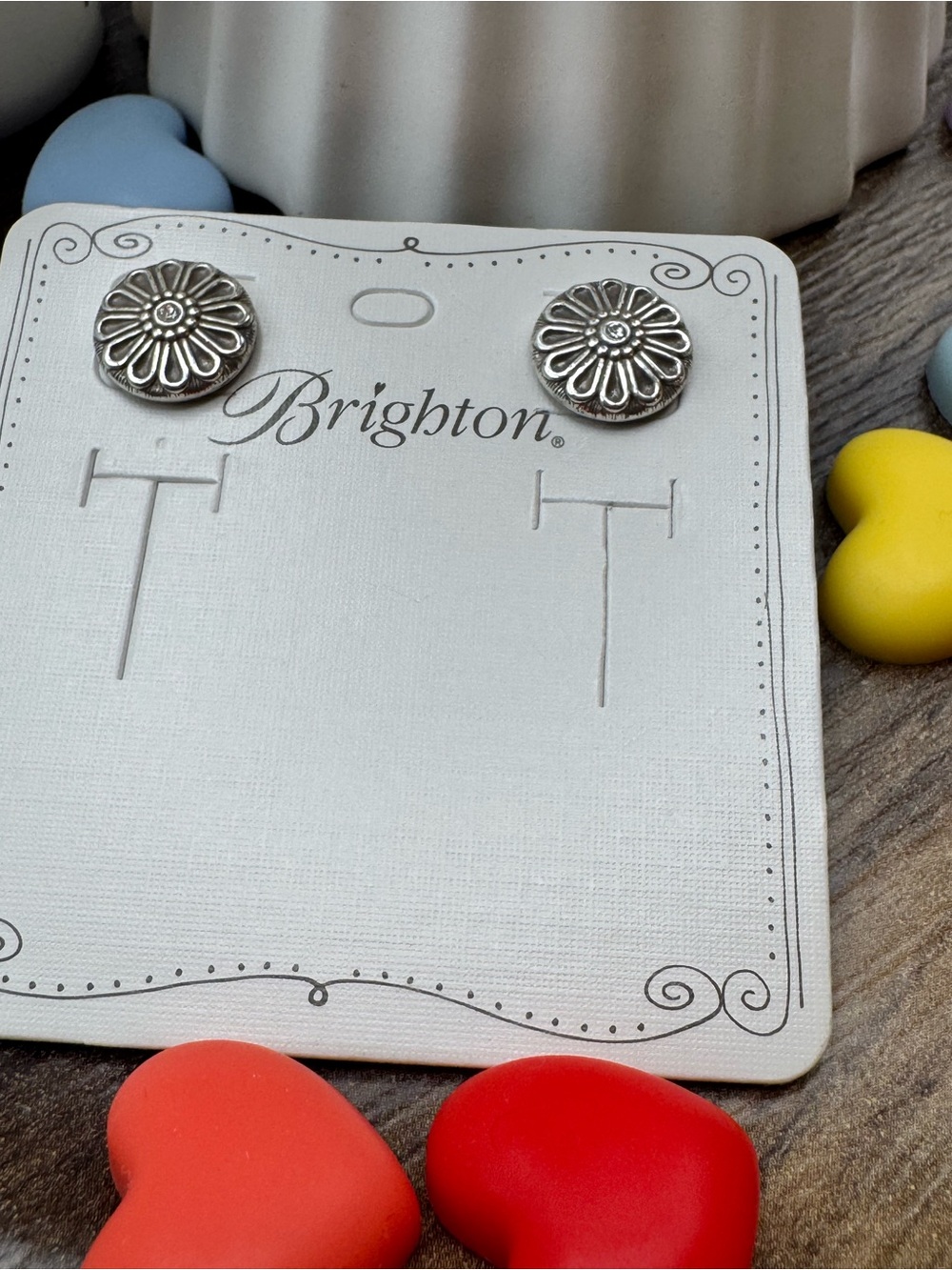 Brighton Silver Tone  Floral Button Stud Earrings- NWT